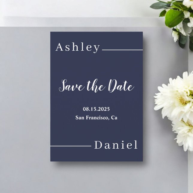 Moderne einfache Hochzeit der Navy Save The Date (Von Creator hochgeladen)