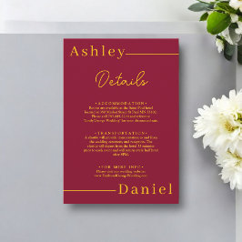 Moderne, einfache Hochzeit in Burgund und Gold Begleitkarte