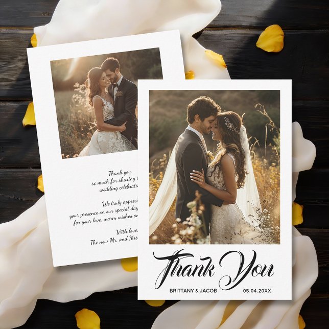 Moderne einfache Hochzeit mit Foto Dankeskarte (Modern wedding photos flat thank you cards, default size 3.5" x 5")