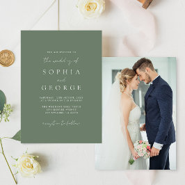 Moderne, einfache Hochzeit mit grünem Foto Einladung