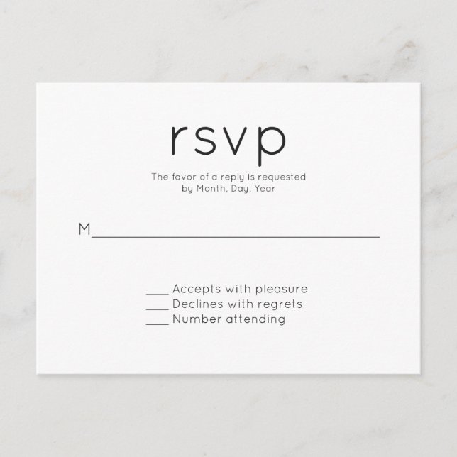 Moderne einfache Hochzeit RSVP Einladungspostkarte (Vorderseite)