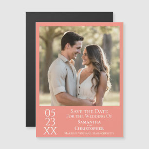 Moderne einfache Hochzeit Save the Date Foto Coral Magneteinladung