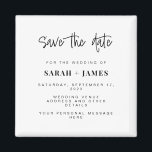 Moderne, einfache Hochzeit speichern Sie die Datum Magnet<br><div class="desc">Eine einfache Moderne speichert den Datums-Magneten. Personalisieren Sie dieses minimalistisch schwarz-weiß Design,  um Ihre persönlichen Daten und Nachricht zu haben.</div>