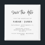 Moderne, einfache Hochzeit speichern Sie die Datum Magnet<br><div class="desc">Eine einfache Moderne speichert den Datums-Magneten. Personalisieren Sie dieses minimalistisch schwarz-weiß Design,  um Ihre persönlichen Daten und Nachricht zu haben.</div>