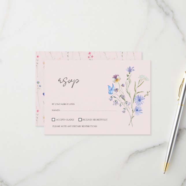 Moderne Einfache Hochzeit von Wildblumen RSVP Karte (Vorderseite/Rückseite Beispiel)