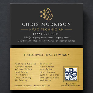Moderne einfache HVAC-QR-Code Schwarz Gold Visitenkarte