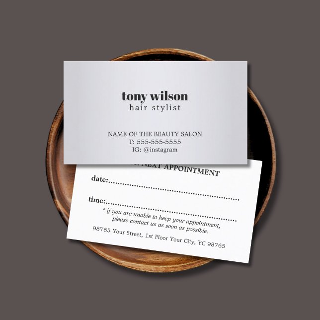 Moderne, einfache Imitats Silver Hair Stylist Erne Terminkarte (Von Creator hochgeladen)