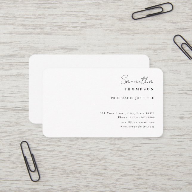 Moderne, einfache Klassik Schlicht Business Card Visitenkarte (Vorderseite/Rückseite Beispiel)
