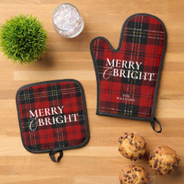 Moderne einfache klassische Schrift Karo Weihnacht Ofenhandschuh & Topflappen-Set