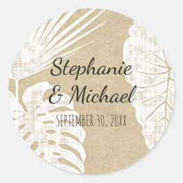 Moderne einfache Kraft Tropical Leaf Beach Wedding Runder Aufkleber