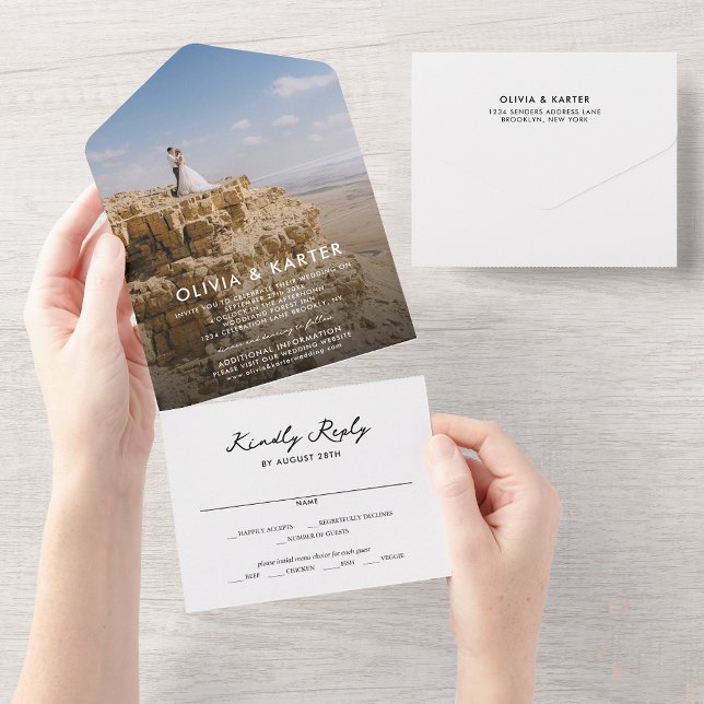 Moderne, einfache, kühne romantische Foto Hochzeit All In One Einladung (Von Creator hochgeladen)