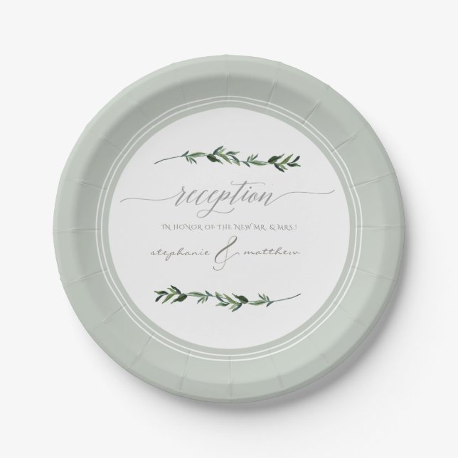 Moderne, einfache Leaf-Foliage-Hochzeitsempfehlung Pappteller (Vorderseite)
