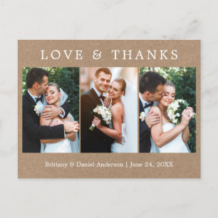 Moderne einfache Liebe dank 3 Foto Hochzeit Kraft Postkarte