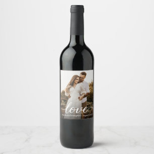 Moderne einfache Liebe Script Wedding Foto Gefalle Weinetikett