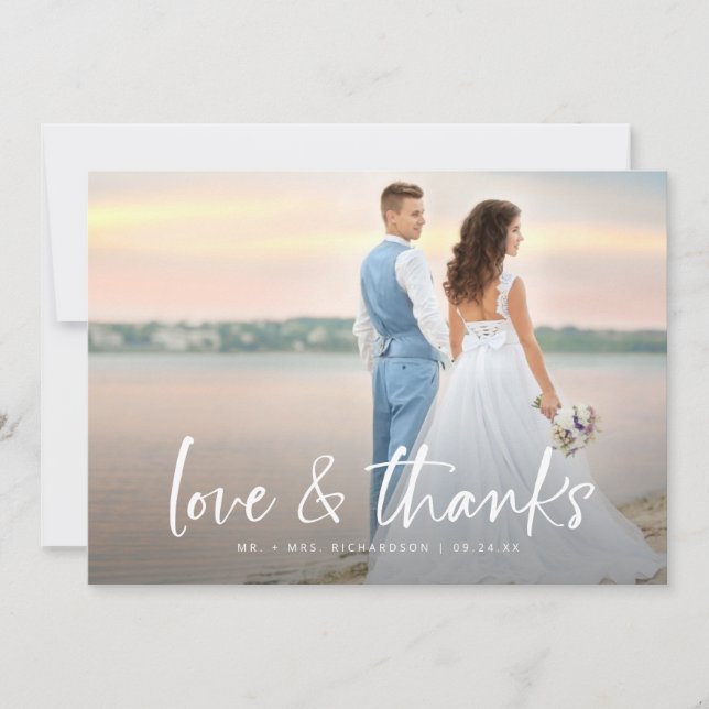 Moderne, einfache Liebe und dank 2 Foto Hochzeit Dankeskarte (Vorderseite)