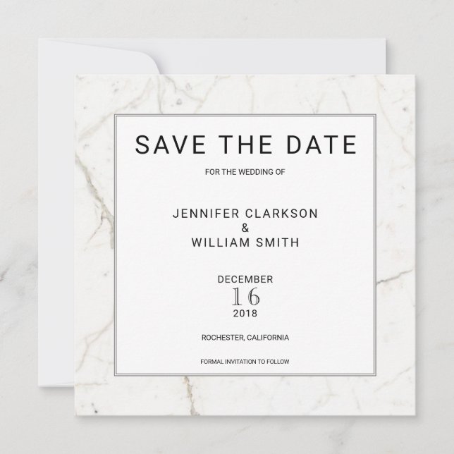 Moderne, einfache Marmor, weiße Hochzeit Save the  Date (Vorderseite)