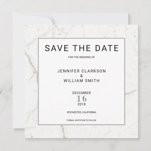 Moderne, einfache Marmor, weiße Hochzeit Save the  Save The Date (Vorderseite)