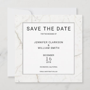 Moderne, einfache Marmor, weiße Hochzeit Save the  Save The Date