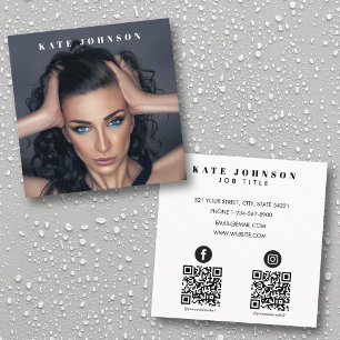 Moderne, einfache Minimal Foto 2 QR Code Social Me Quadratische Visitenkarte