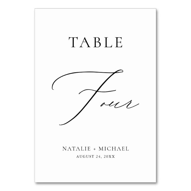 Moderne einfache Minimal Table Four Luxury Wedding Tischnummer (Vorderseite)