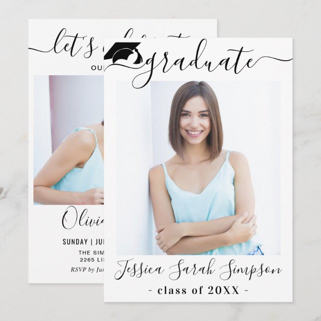 Moderne Einfache Minimalistisch-2-FOTO-Graduierung Einladung (Vorne/Hinten)