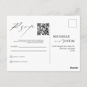 Moderne einfache minimalistische Hochzeit QR-Code  Postkarte