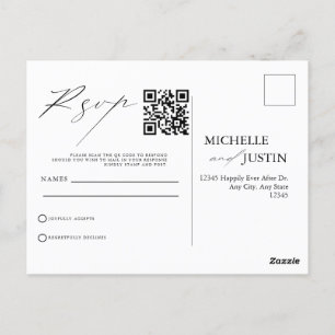 Moderne einfache minimalistische Hochzeit QR-Code  Postkarte