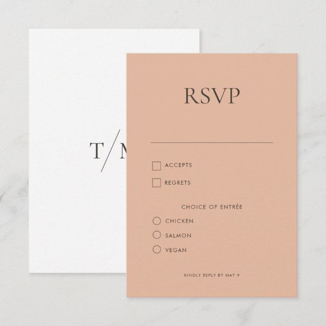 Moderne einfache Monogram Blush Mix & Match Weddin RSVP Karte (Vorne/Hinten)