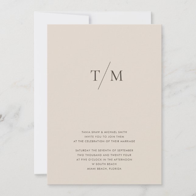 Moderne einfache Monogram Sand Mix & Match Wedding Einladung (Vorderseite)