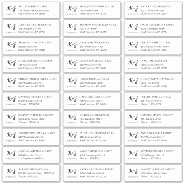 Moderne einfache Monogram Wedding Guest Address Aufkleber (Vorderseite)