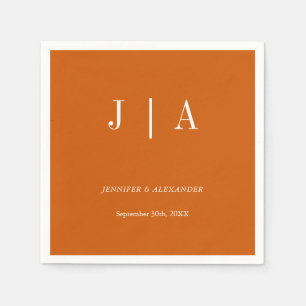 Moderne einfache Monogramm Burnt Orange White Wedd Serviette