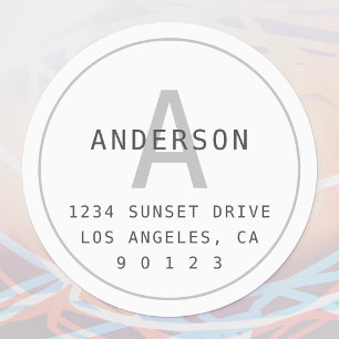 Moderne einfache Monogramm & Info   Weiß & Grau Etiketten