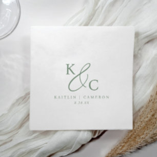 Moderne einfache Monogramm-Sage-Grün-Hochzeit Serviette