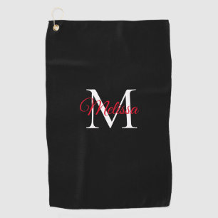 Moderne einfache Monogramm Schwarz Rot Golfhandtuch