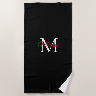 Moderne einfache Monogramm Schwarz Rot Strandtuch