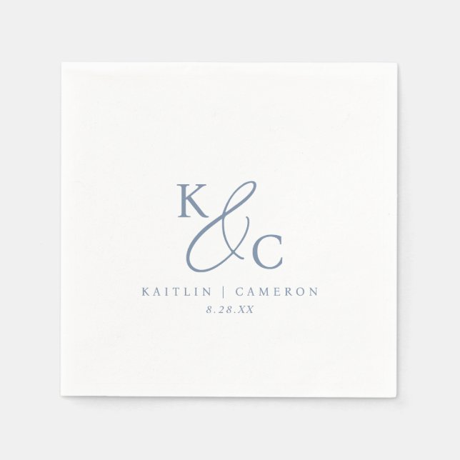 Moderne einfache Monogramm Staubblau Hochzeit Serviette (Vorderseite)