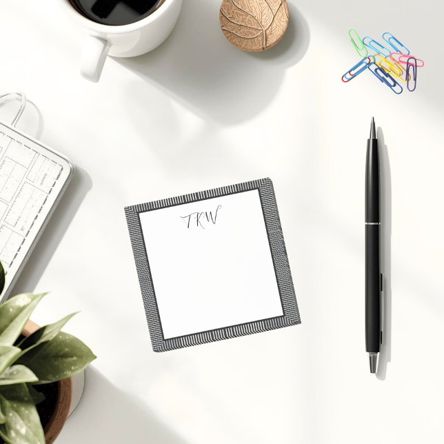 Moderne einfache monogrammierte Geschäftsschwarzwe Post-it Klebezettel (Professional modern style black and white sticky notes for your office)
