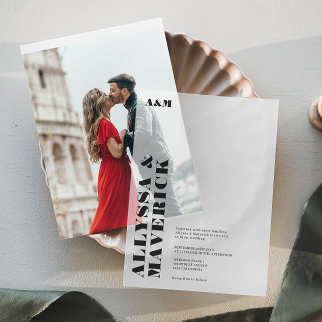 Moderne, einfache, mutige Schwarze Typografie Hoch (Modern Simple Bold Black Typography Wedding Vellum Invitations)