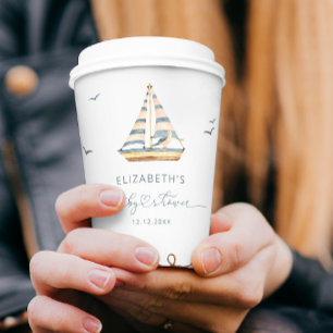 Moderne einfache Nautical Sailboat Babydusche Pappbecher