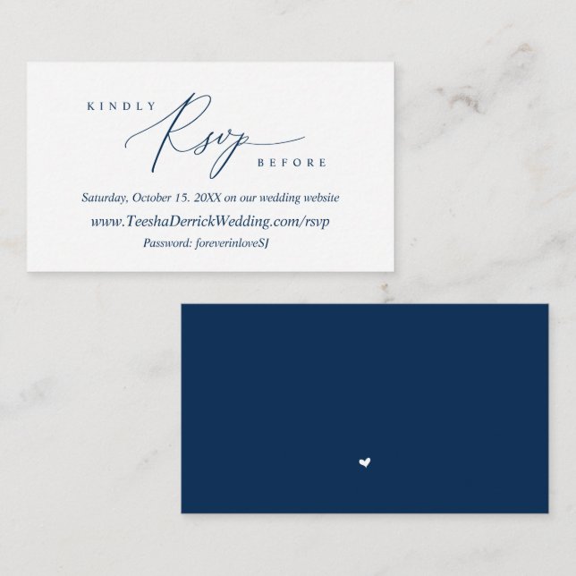 Moderne einfache Navy Blue Calligraphy, Online-UAW Begleitkarte (Vorne/Hinten)