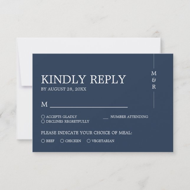 Moderne einfache Navy Blue Monogram Wedding RSVP Karte (Vorderseite)