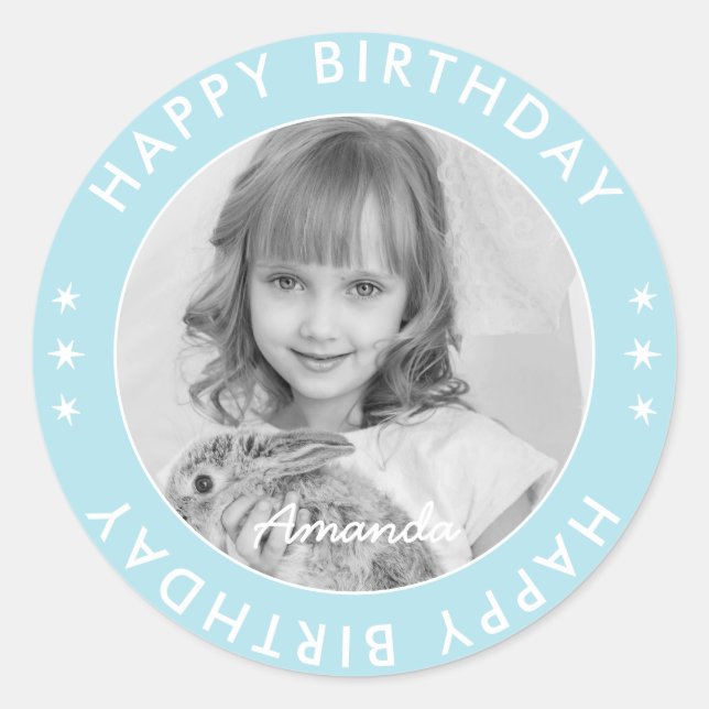 Moderne einfache Niedlich Kids Blue Happy Birthday Runder Aufkleber (Vorderseite)