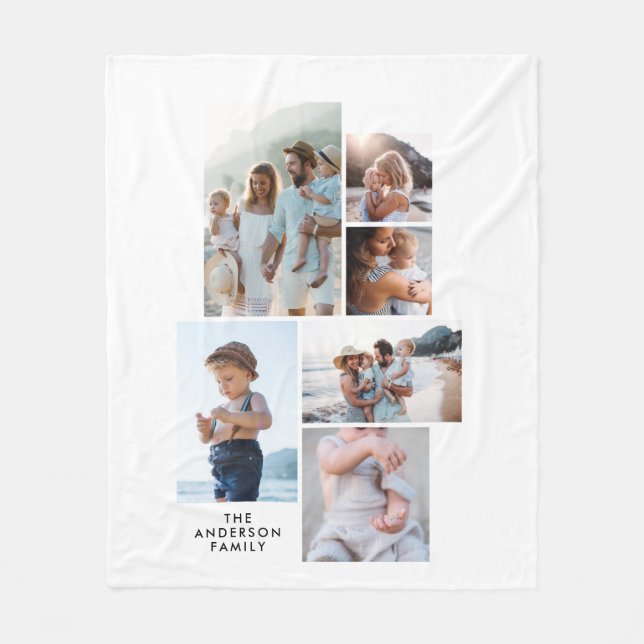 Moderne, einfache personalisierte Familie 5 Foto Fleecedecke (Vorderseite)