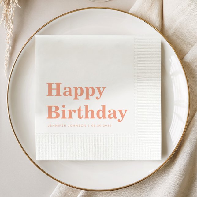 Moderne einfache Pfirsich-Geburtstag Serviette (Modern Simple Peach Birthday Napkins)