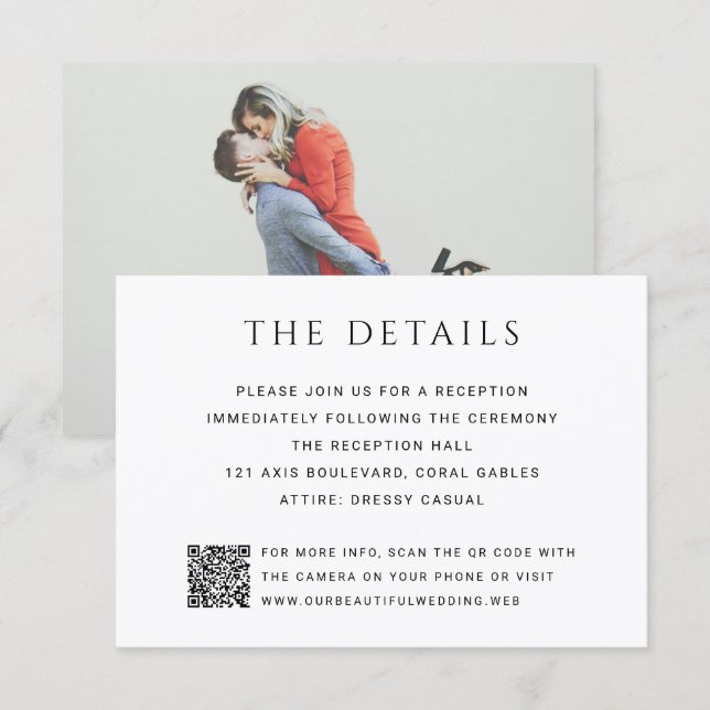 Moderne einfache QR-Code-Foto-Hochzeit Begleitkarte (Vorne/Hinten)