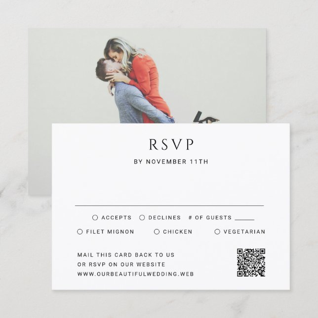 Moderne einfache QR-Code-Foto-Hochzeit RSVP Karte (Vorne/Hinten)