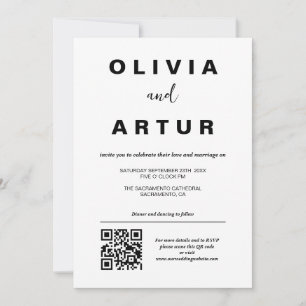 Moderne einfache QR Code Schwarz-Weiß-Hochzeit Einladung