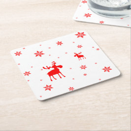 Moderne, einfache Red Moose Snowflakes Rechteckiger Pappuntersetzer