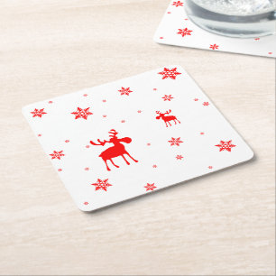 Moderne, einfache Red Moose Snowflakes Rechteckiger Pappuntersetzer