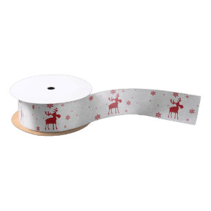 Moderne, einfache Red Moose Snowflakes Satinband